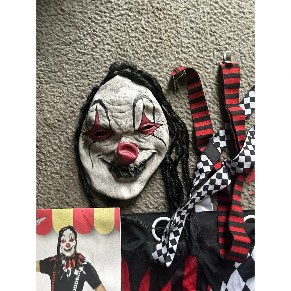 Adult XL Spirit Halloween TWISTED CLOWN Costume W/ Mask & Accessories - Picture 2 of 8